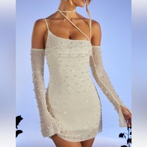 OhPolly Pearl Beaded Mini Dress
